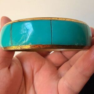 Turquoise Inlay Gold-Tone Bangle Bracelet